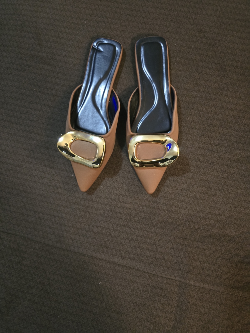 Nordstrom Tan Pointed Mule with Gold Buckle